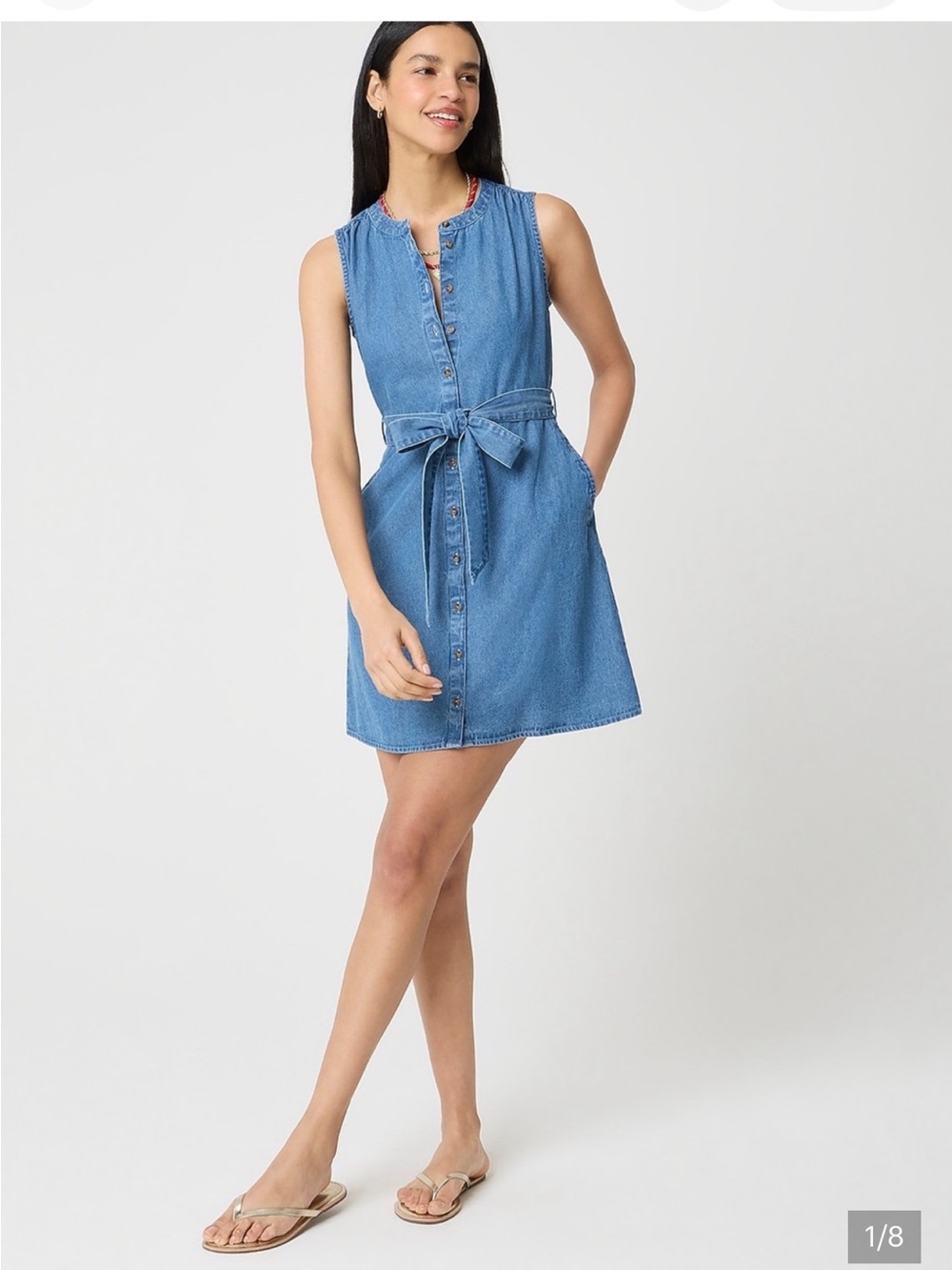 J. Crew Factory Chambray Button-Front Mini Dress in Light Blue